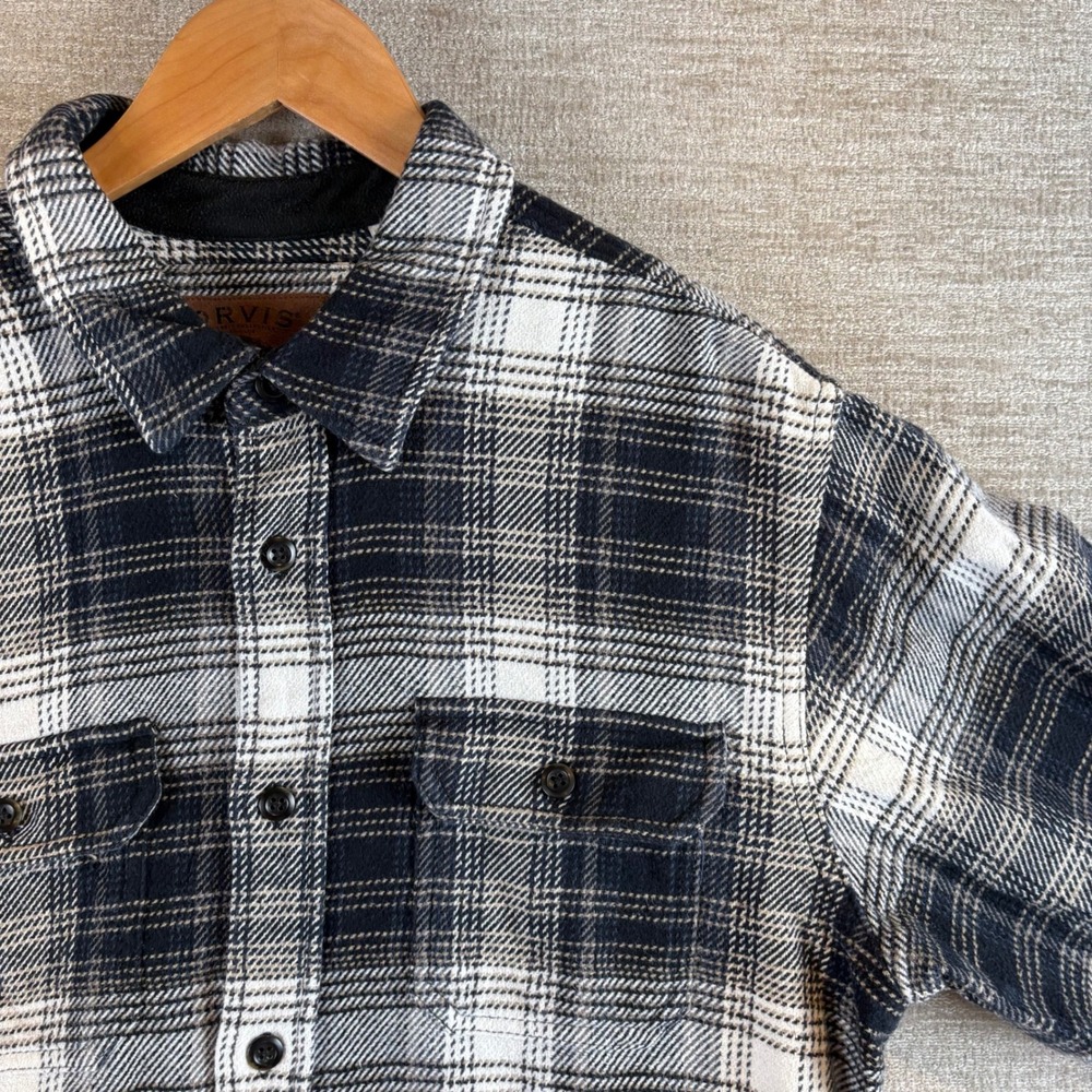 Orvis Classic Collection Mens L Black White Plaid Flannel Shacket Jacket Shirt
